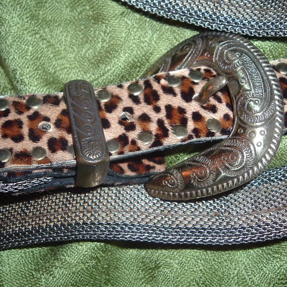 Vintage USMECO PARIS LEOPARD brown BRONZE METALLIC mesh BELT 32  fits 29 to 33